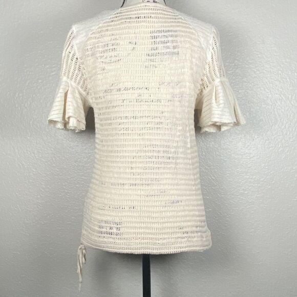 Free People Sz L Babes Only Short-Sleeve T-Shirt Crochet Ivory Knit Flutter - Picture 4 of 9